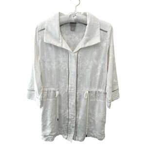 CHICO’S | White Embroidered Button Jacket Top Drawstring Waist | Size 0 Small